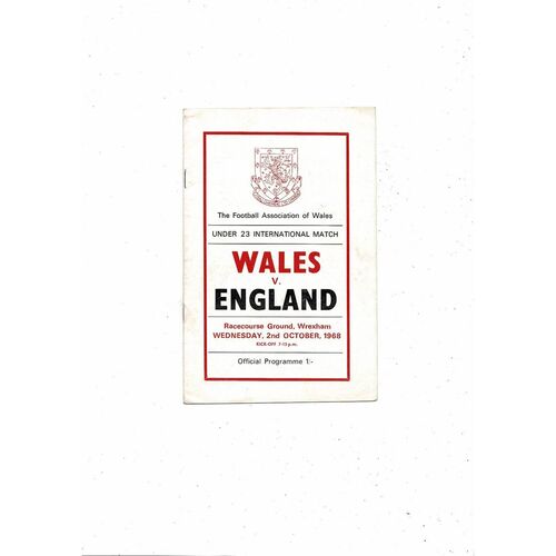 1968 Wales v England U23 International Football Programme @ Wrexham