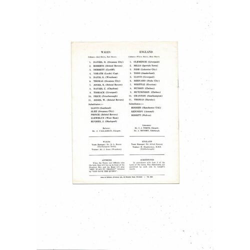1970 Wales v England U23 International Football Programme @ Wrexham
