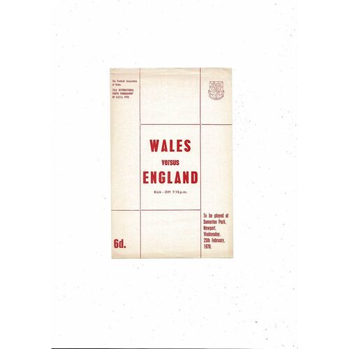 1970 Wales v England Youth International Football Programme @ Newport