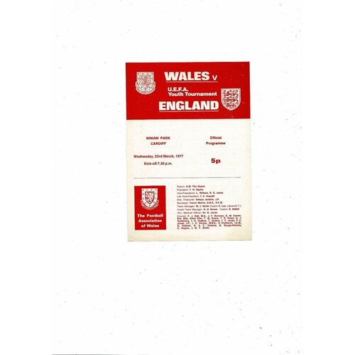 1977 Wales v England Youth International Football Programme @ Cardiff City