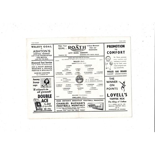 1951 Wales v England Football Programme @ Cardiff City