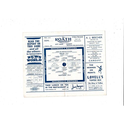 1954 Wales v Scotland International Football Programme @ Cardiff City