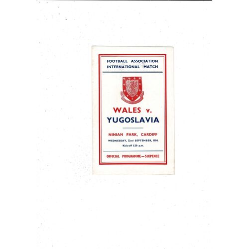 1954 Wales v Yugoslavia International Football Programme @ Cardiff City