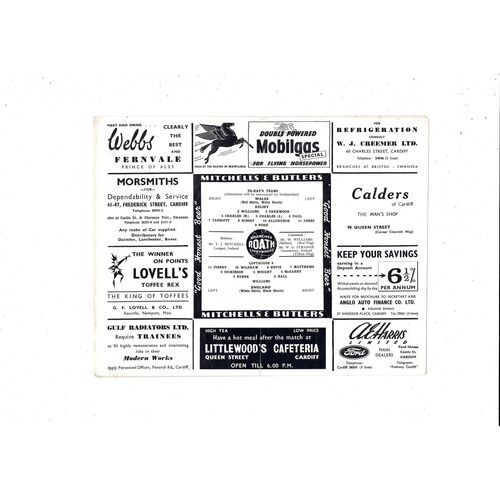 1955 Wales v England International Football Programme + Song Sheet @ Cardiff