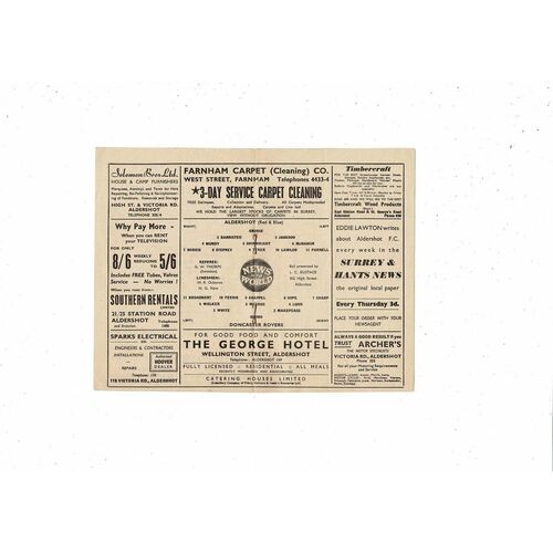 1959/60 Aldershot v Doncaster Rovers Football Programme