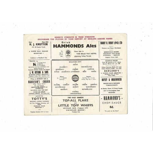 1957/58 Bradford City v Chesterfield Football Programme