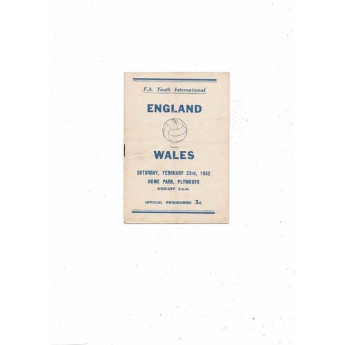 1952 England v Wales Youth International Football Programme @ Plymouth - Pirate