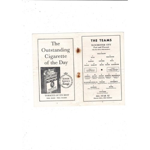 Manchester City v All Stars Jimmy Meadows Testimonial Football Programme 1957/58