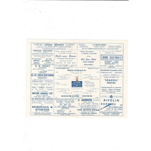 Southall v Edgware Town FA Cup Football Programme 1957/58