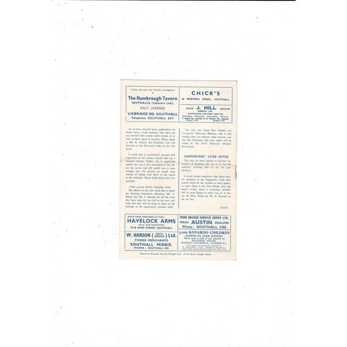 Southall v Edgware Town FA Cup Football Programme 1957/58