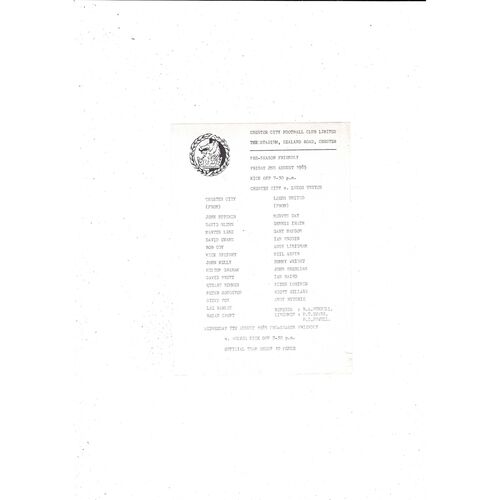 Chester City v Leeds United Friendly Football Programme 1985/86