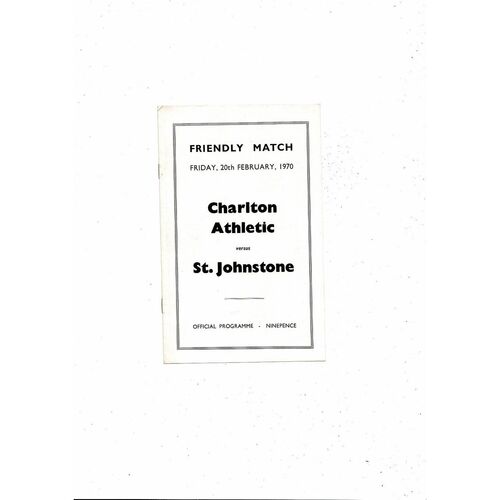 Charlton Athletic v St. Johnstone Friendly Football Programme 1969/70
