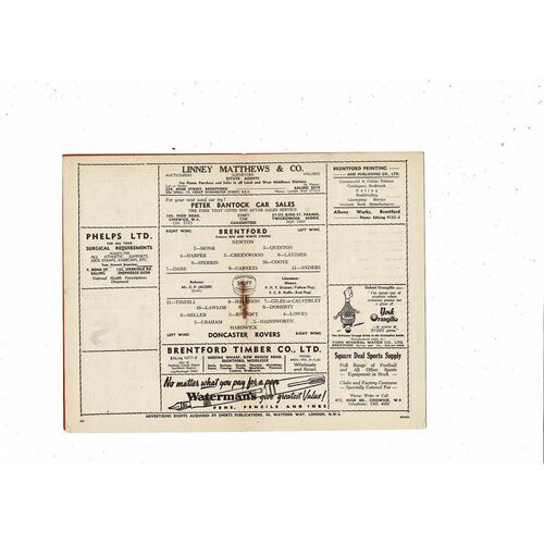 1950/51 Brentford v Doncaster Rovers Football Programme
