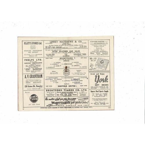 1950/51 Brentford v Sheffield United Football Programme