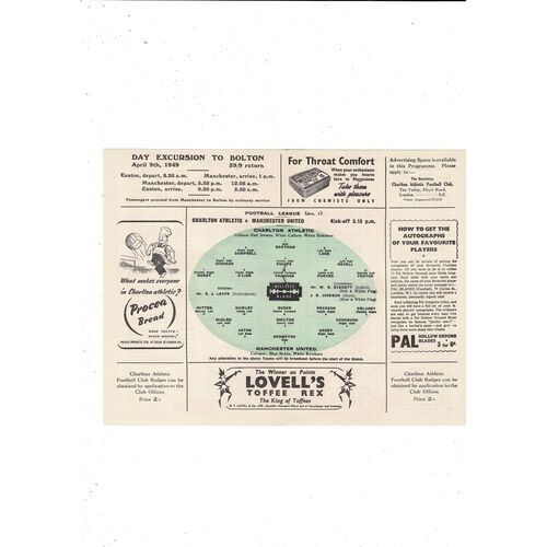 1948/49 Charlton Athletic v Manchester United Football Programme