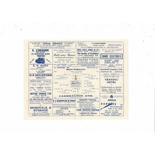 1958/59 Southall v Carshalton Athletic Football Programme