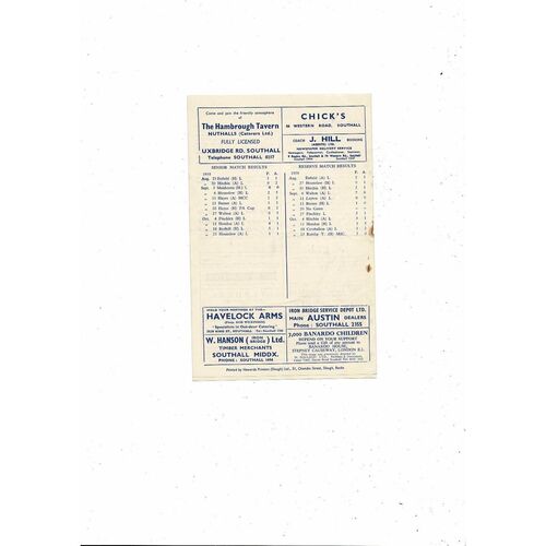 1958/59 Southall v Carshalton Athletic Football Programme