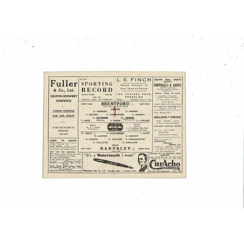 1948/49 Brentford v Barnsley Football Programme