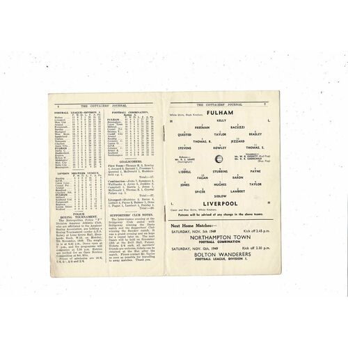 1949/50 Fulham v Liverpool Football Programme