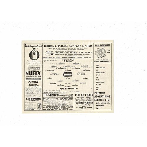 1945/46 Fulham v Portsmouth Football Programme