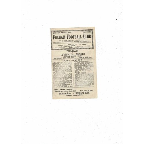 1945/46 Fulham v Plymouth Argyle Football Programme