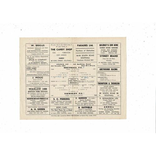 1951/52 Southall v Yiewsley Amateur Cup Football Programme