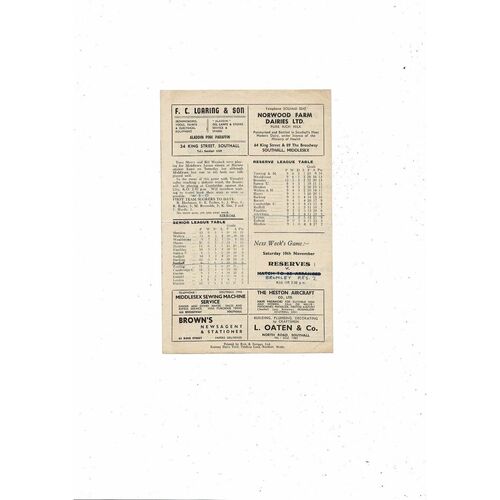 1951/52 Southall v Yiewsley Amateur Cup Football Programme