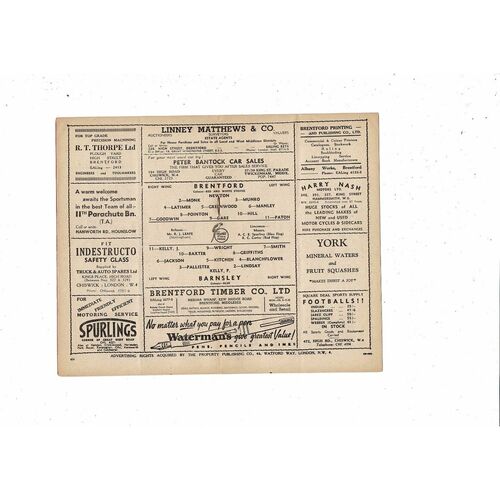 1949/50 Brentford v Barnsley Football Programme Div 2 April 22nd