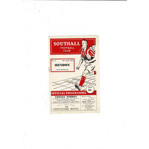 1954/55 Southall v Hendon Athenian League Football Programme