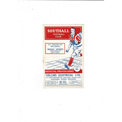 1956/57 Southall v Briggs Sports London Senior Cup Replay Football Programme