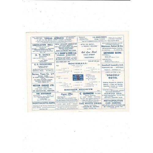 1956/57 Southall v Briggs Sports London Senior Cup Replay Football Programme