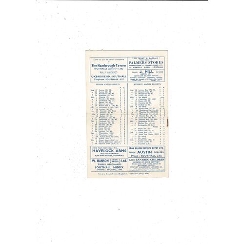 1956/57 Southall v Briggs Sports London Senior Cup Replay Football Programme