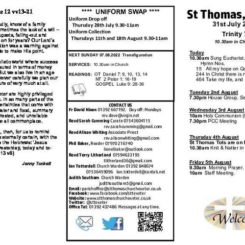 Pew Sheet | The Parish of St Thomas, Exeter