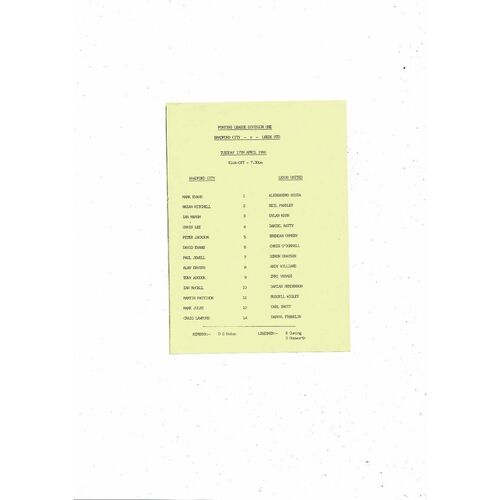 Bradford City v Leeds United Pontins League Football Programme 1989/90