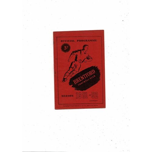 1951/52 Brentford v Notts County Football Programme
