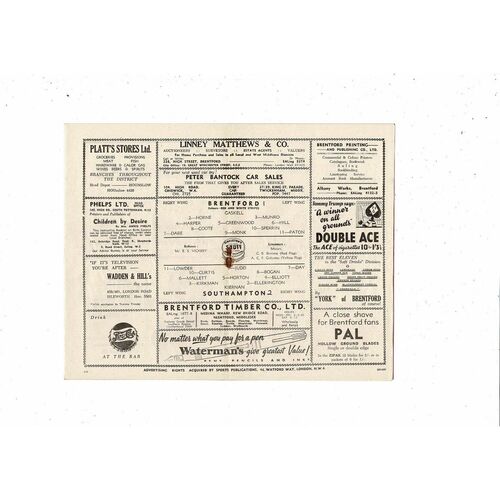 1951/52 Brentford v Southampton Football Programme