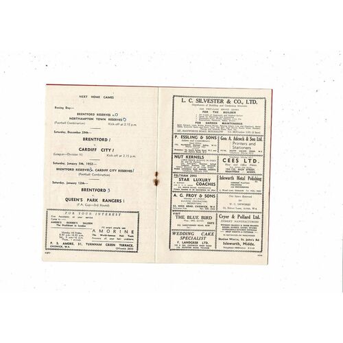 1951/52 Brentford v Southampton Football Programme