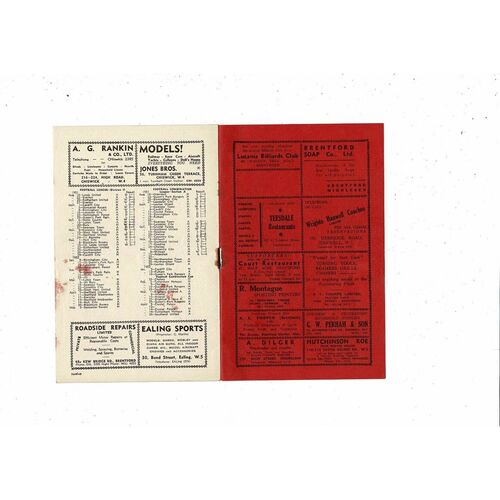 1951/52 Brentford v Southampton Football Programme