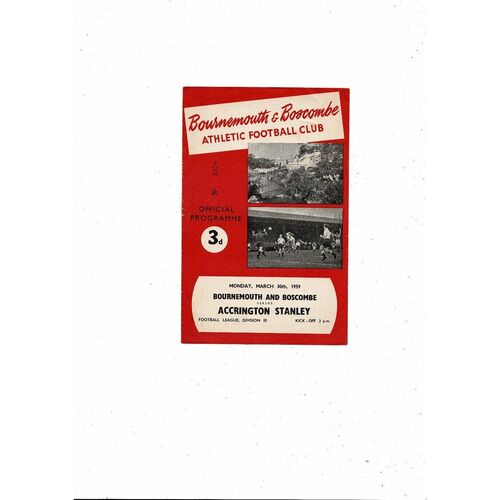 1958/59 Bournemouth v Accrington Stanley Football Programme