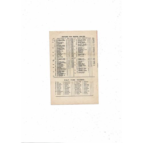 1958/59 Bournemouth v Accrington Stanley Football Programme