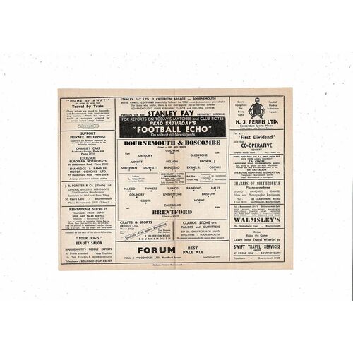 1959/60 Bournemouth v Brentford Football Programme