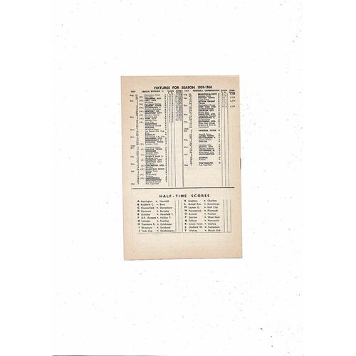 1959/60 Bournemouth v Brentford Football Programme