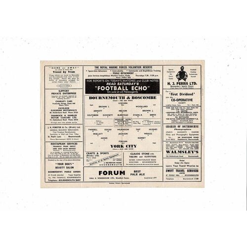 1959/60 Bournemouth v York FA Cup Football Programme
