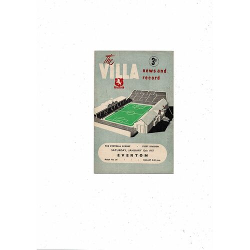 1956/57 Aston Villa v Everton Football Programme