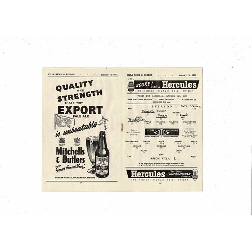 1956/57 Aston Villa v Everton Football Programme