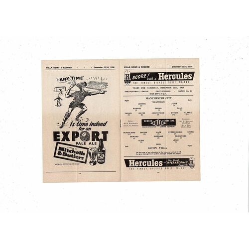1956/57 Aston Villa v Manchester City + Sheffield United Res Football Programme