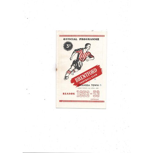1952/53 Brentford v Swansea Football Programme
