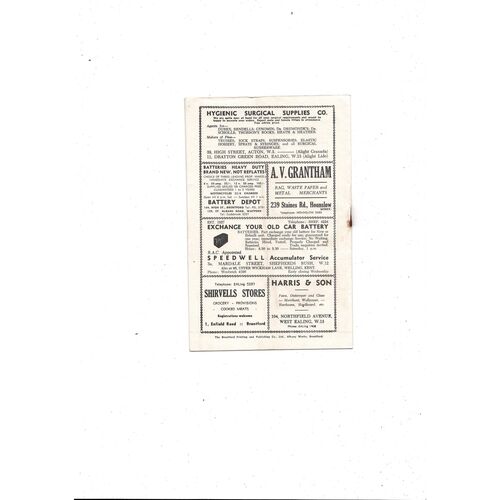 1952/53 Brentford v Swansea Football Programme