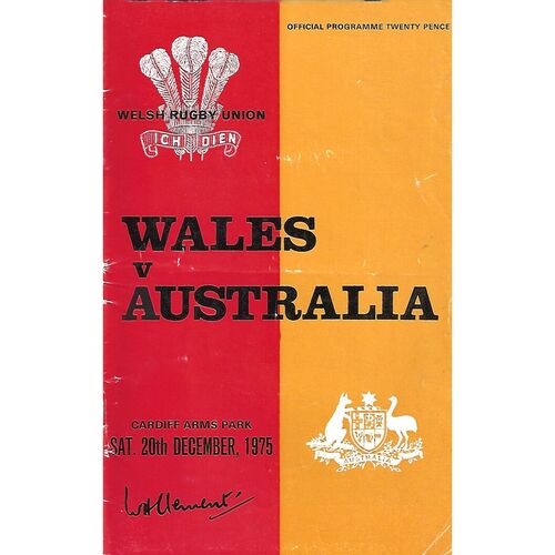 1975 Wales v Australia (20/12/1975) International Rugby Union Programme