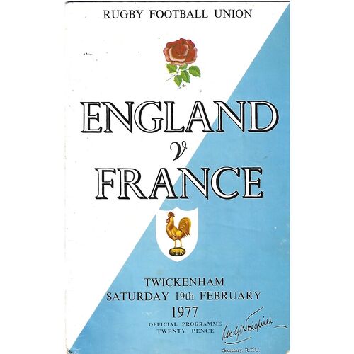 1977 England v France (19/02/1977) Five Nations Rugby Union Programme